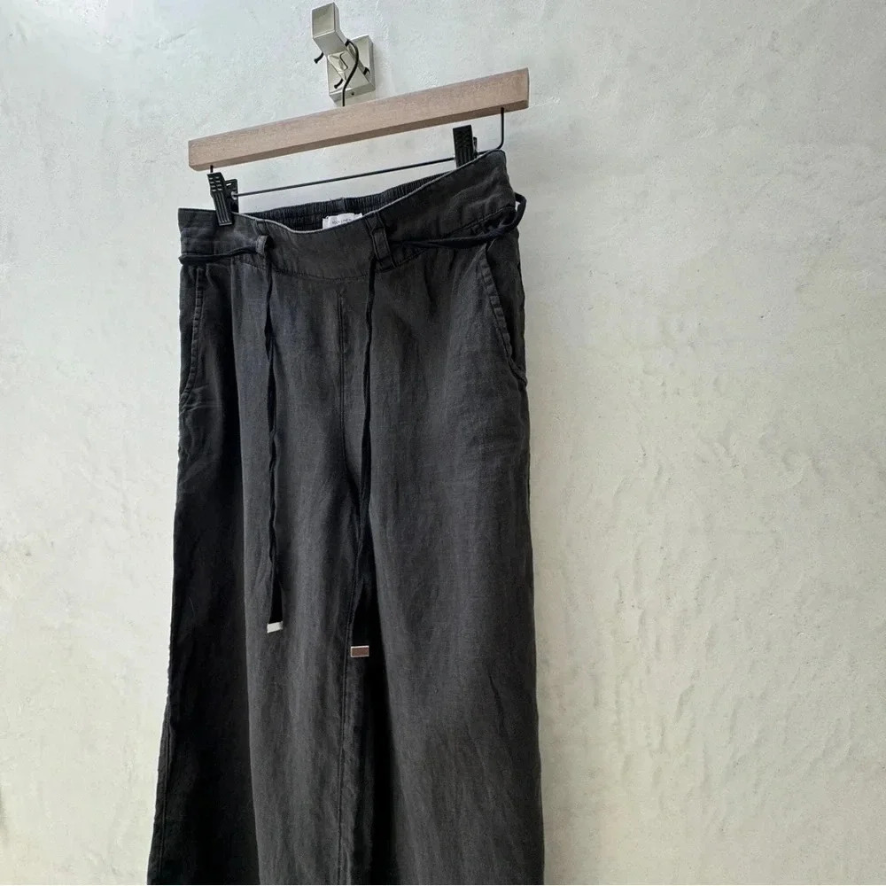 H HALSTON Black Wide Leg Linen Pants Size S Minimalist Resort Drawstring - Picture 8 of 15